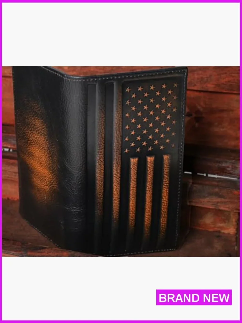 Full Grain Leather Bifold Wallet RFID Blocking Slim Design Patriotic Style